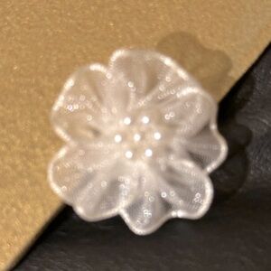 Handmade post earrings - sheer flower with satin trim & faux pearl center